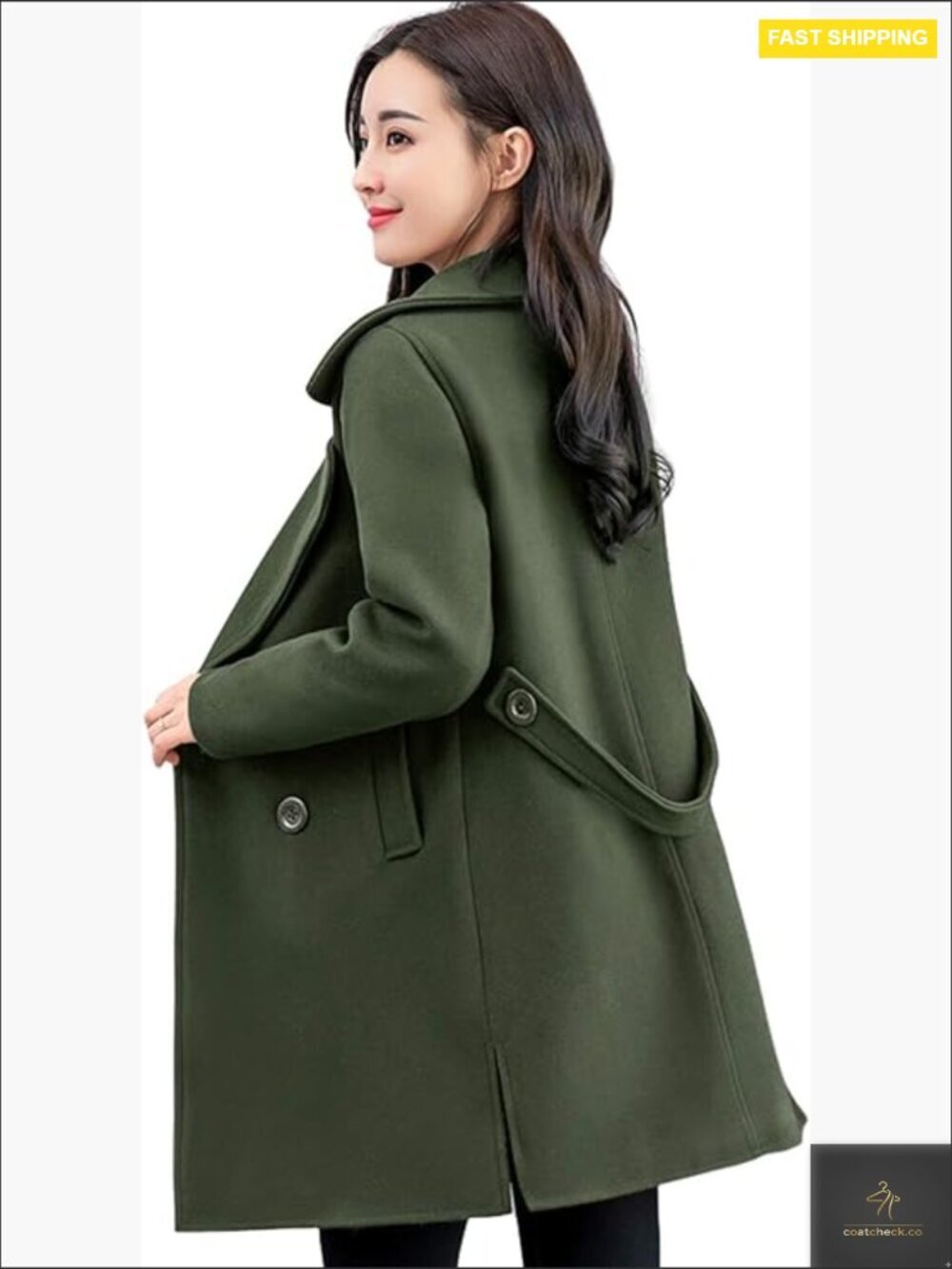 Elegant Double Breasted Wool Blend Pea Coat Classic Lapel Collar Belted Chic